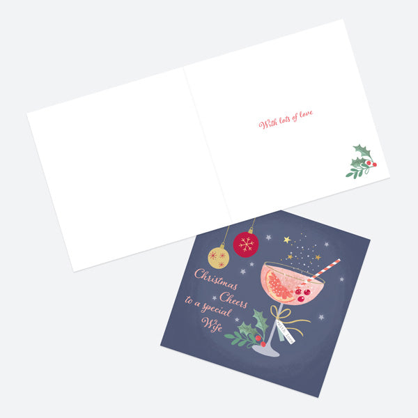 Luxury Foil Christmas Card - Festive Fizz - Champagne - Wife