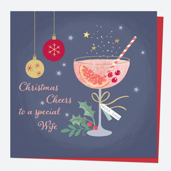 Luxury Foil Christmas Card - Festive Fizz - Champagne - Wife