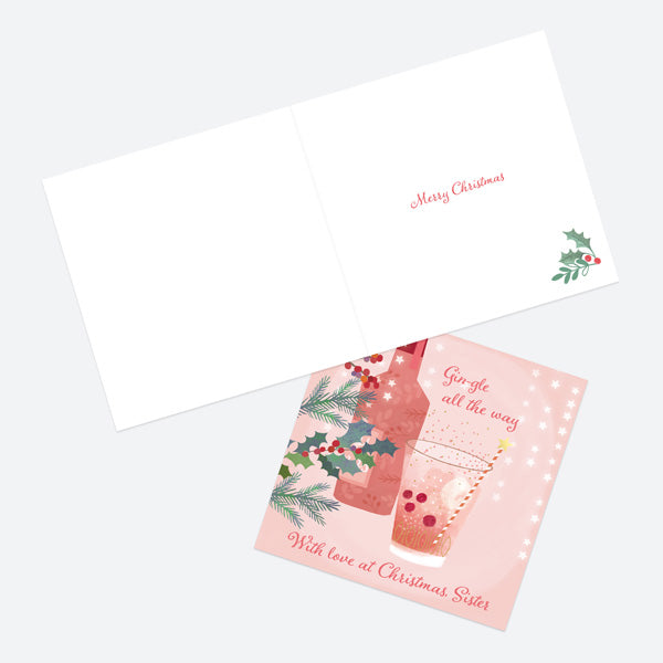 Luxury Foil Christmas Card - Festive Fizz - Gin - Sister