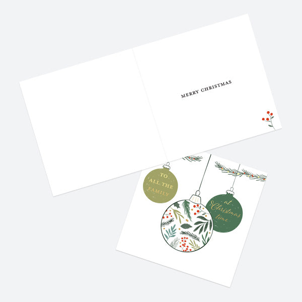 Luxury Foil Christmas Card - Festive Foliage - Bauble - To All The Family