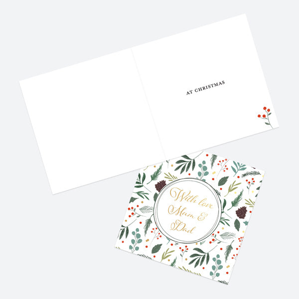 Luxury Foil Christmas Card - Festive Foliage - Pattern - Mum & Dad