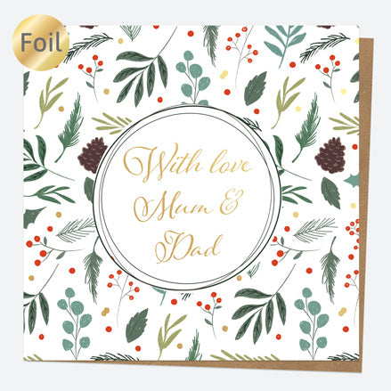 Luxury Foil Christmas Card - Festive Foliage - Pattern - Mum & Dad