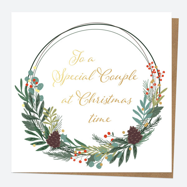 Luxury Foil Christmas Card - Festive Foliage - Wreath - Special Couple