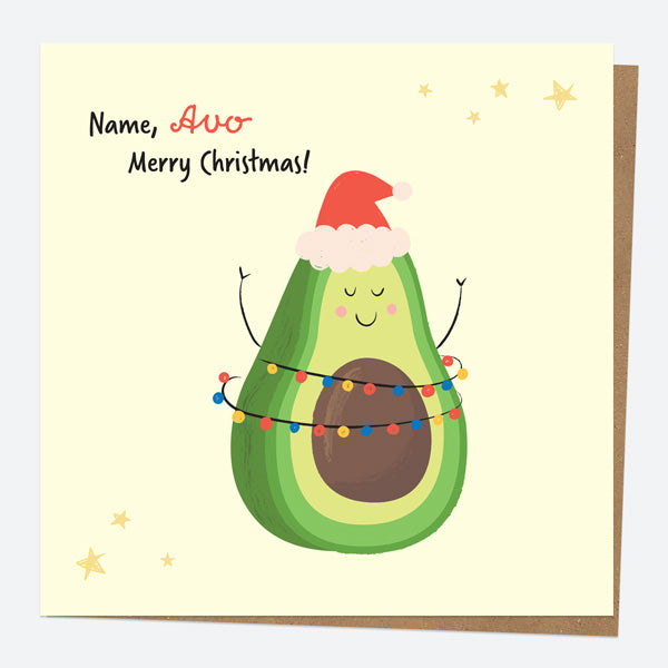 Personalised Single Christmas Card - Festive Food - Avocado - Name