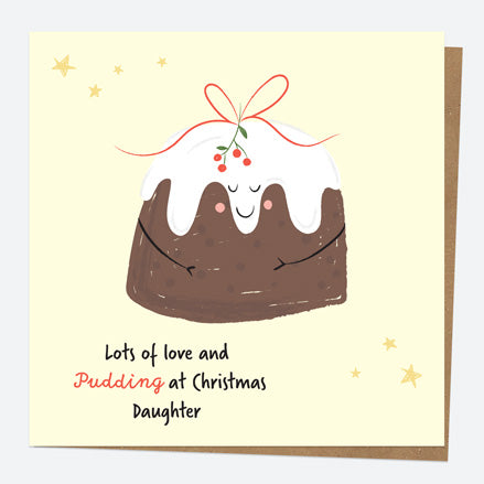 Personalised Single Christmas Card - Festive Food - Pudding - Daughter