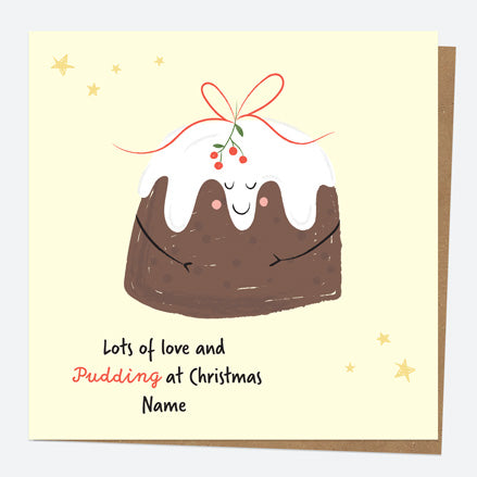 Personalised Single Christmas Card - Festive Food - Pudding - Name
