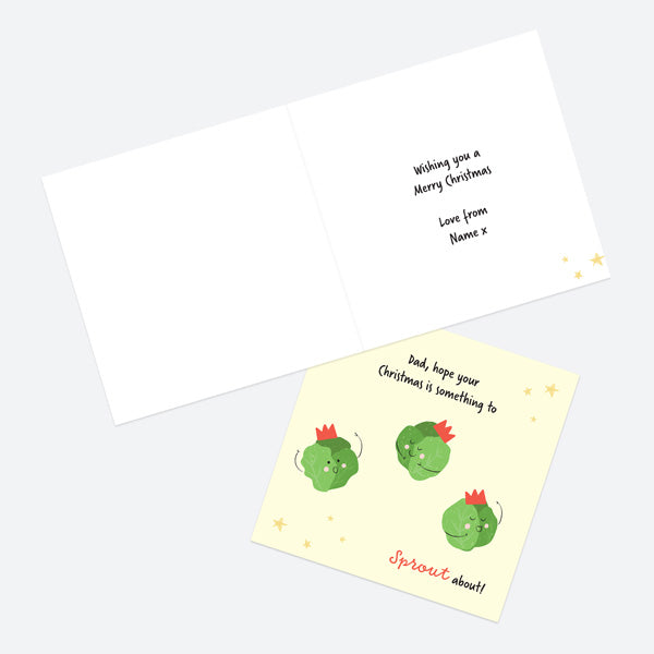 Personalised Single Christmas Card - Festive Food - Sprouts - Dad
