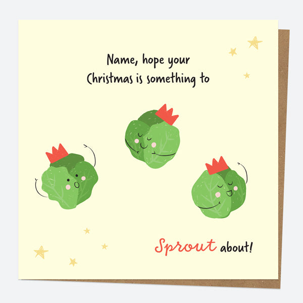 Personalised Single Christmas Card - Festive Food - Sprouts - Name