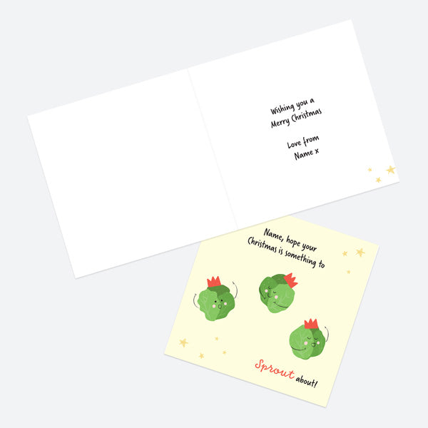 Personalised Single Christmas Card - Festive Food - Sprouts - Partner