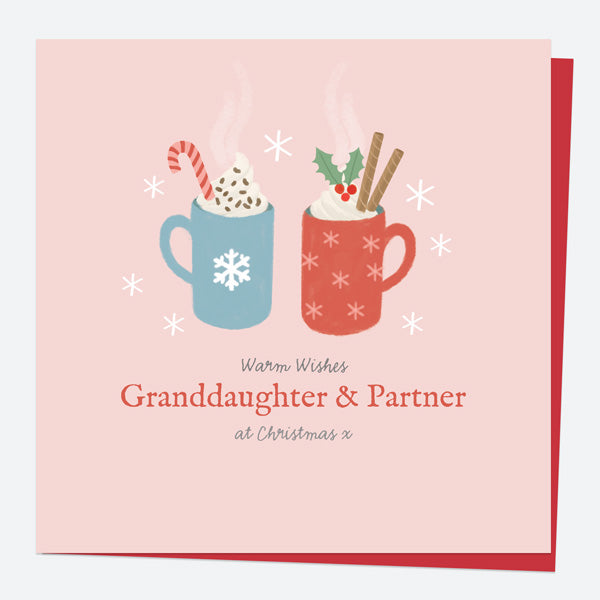Personalised Single Christmas Card - Festive Love - Hot Chocolate - Granddaughter & Partner
