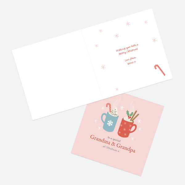 Personalised Single Christmas Card - Festive Love - Hot Chocolate - Grandma & Grandpa