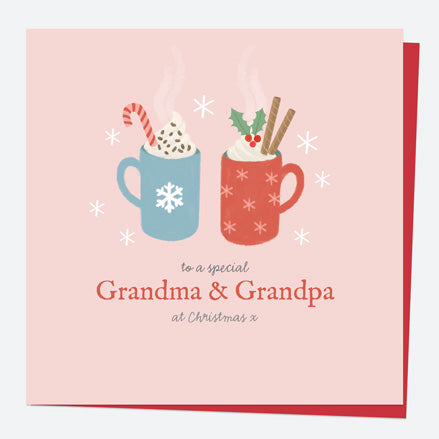 Personalised Single Christmas Card - Festive Love - Hot Chocolate - Grandma & Grandpa
