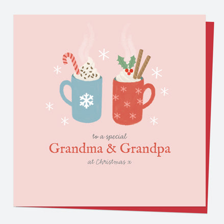 Personalised Single Christmas Card - Festive Love - Hot Chocolate - Grandma & Grandpa