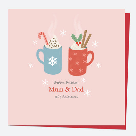 Personalised Single Christmas Card - Festive Love - Hot Chocolate - Mum & Dad