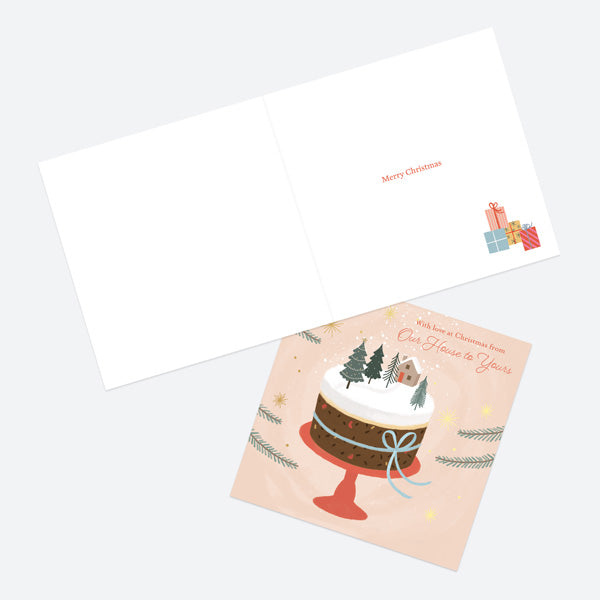 Luxury Foil Christmas Card - Festive Sentiments - Decorated Cake - Our House to Yours