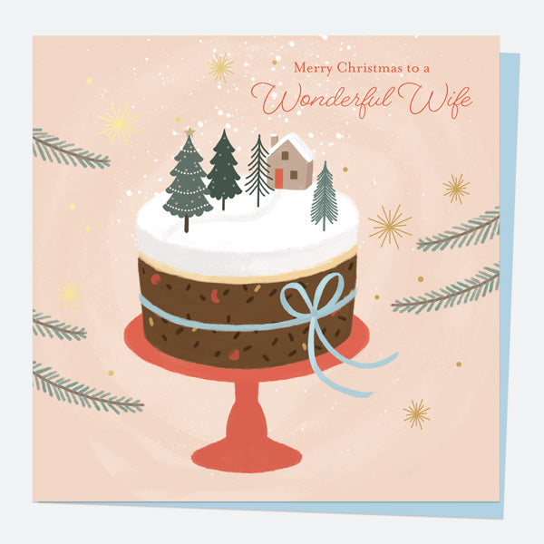 Luxury Foil Christmas Card - Festive Sentiments - Decorated Cake - Wife
