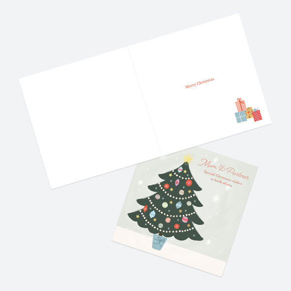 Luxury Foil Christmas Card - Festive Sentiments - Decorated Tree - Mum & Partner