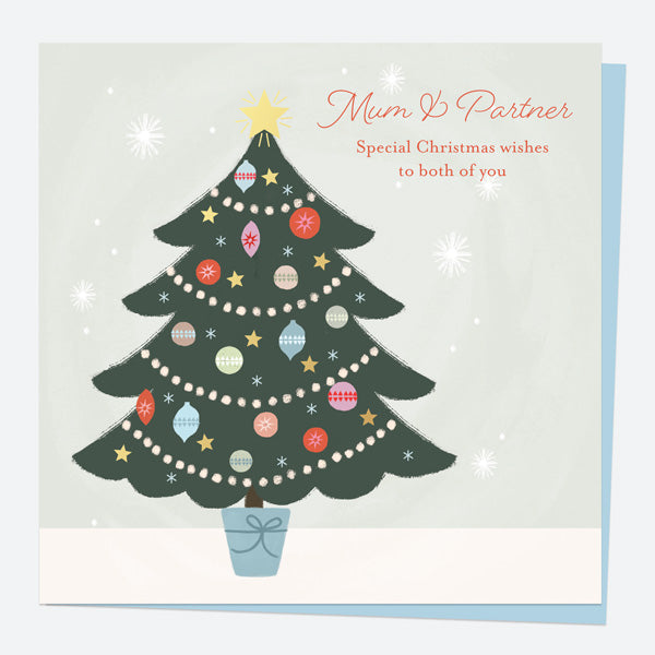 Luxury Foil Christmas Card - Festive Sentiments - Decorated Tree - Mum & Partner
