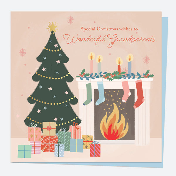 Luxury Foil Christmas Card - Festive Sentiments - Fireplace - Grandparents
