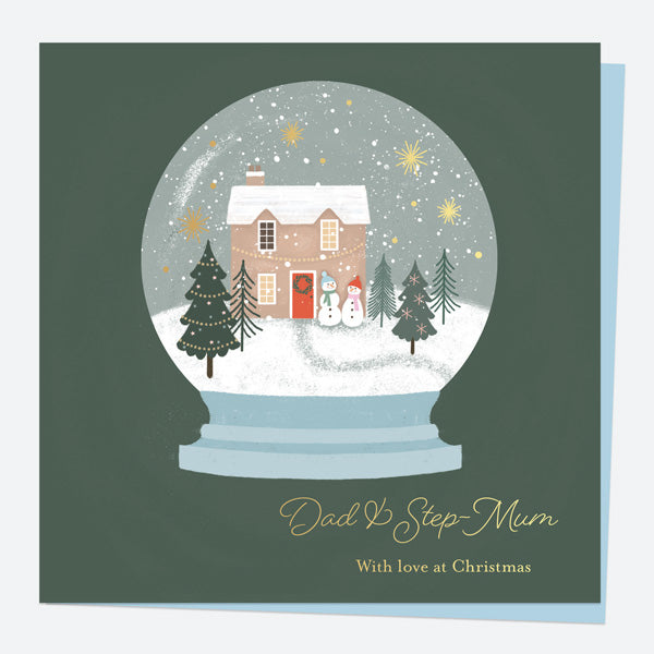 Luxury Foil Christmas Card - Festive Sentiments - Snowglobe - Dad & Step-Mum