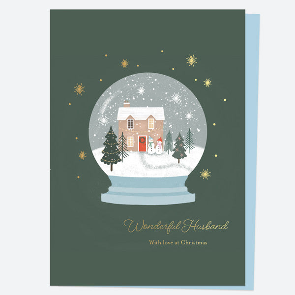 Luxury Foil Christmas Card - Festive Sentiments - Snowglobe - Husband