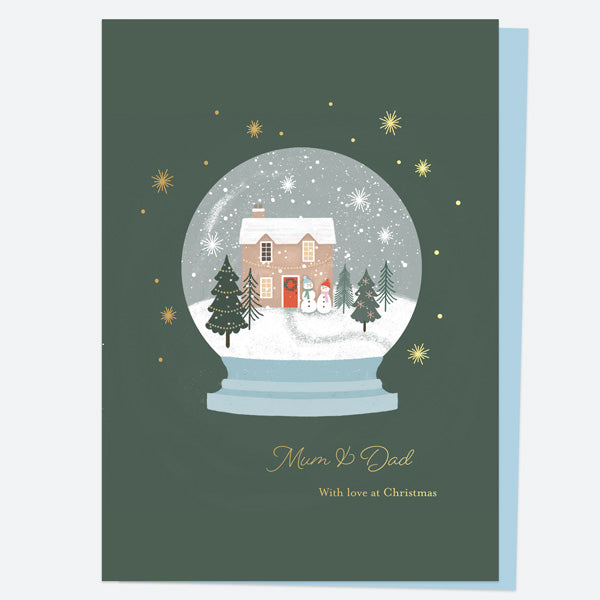 Luxury Foil Christmas Card - Festive Sentiments - Snowglobe - Mum & Dad