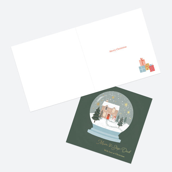 Luxury Foil Christmas Card - Festive Sentiments - Snowglobe - Mum & Step-Dad