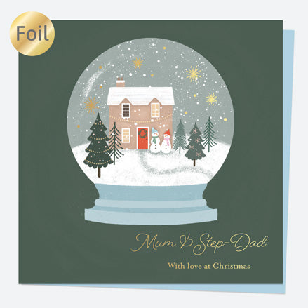 Luxury Foil Christmas Card - Festive Sentiments - Snowglobe - Mum & Step-Dad