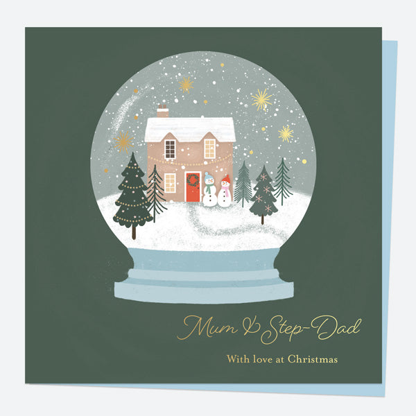 Luxury Foil Christmas Card - Festive Sentiments - Snowglobe - Mum & Step-Dad