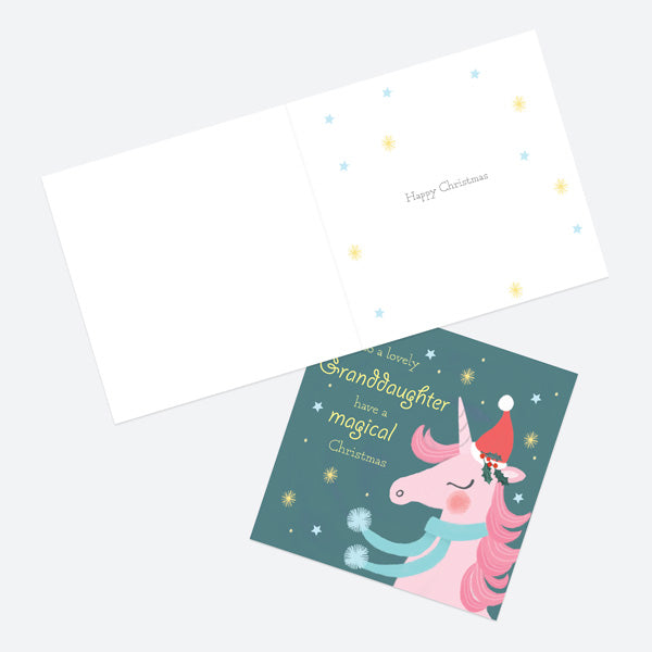 Christmas Card - Festive Unicorn - Lovely Granddaughter
