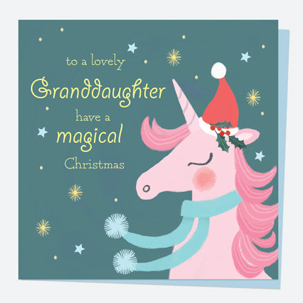 Christmas Card - Festive Unicorn - Lovely Granddaughter