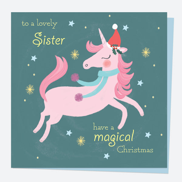 Christmas Card - Festive Unicorn - Lovely Sister