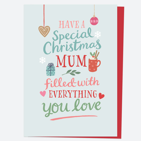 Christmas Card - Homespun Typography - Cosy Blue - Mum