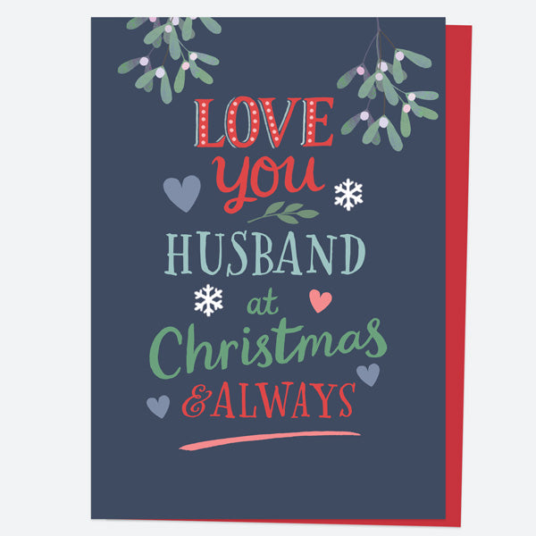 Christmas Card - Homespun Typography - Mistletoe Navy - Husband
