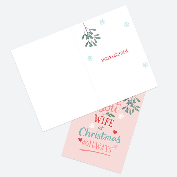 Christmas Card - Homespun Typography - Mistletoe Pink - Wife