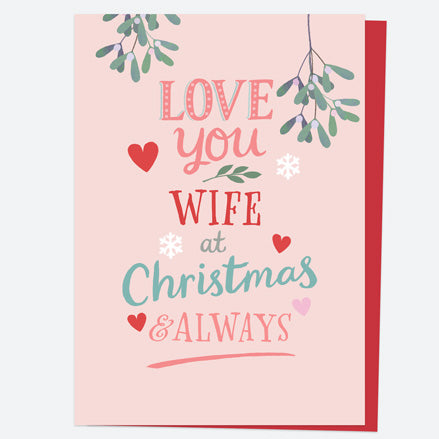 Christmas Card - Homespun Typography - Mistletoe Pink - Wife