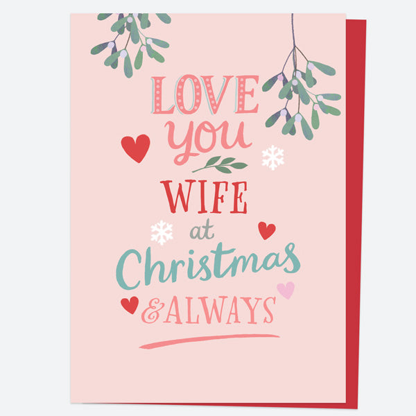 Christmas Card - Homespun Typography - Mistletoe Pink - Wife