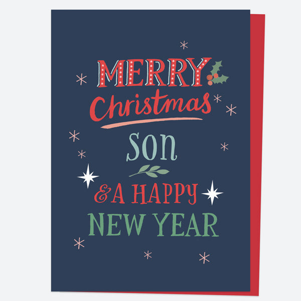 Christmas Card - Homespun Typography - Navy Blue - Son