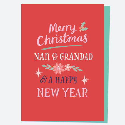 Christmas Card - Homespun Typography - Rudolph Red - Nan & Grandad