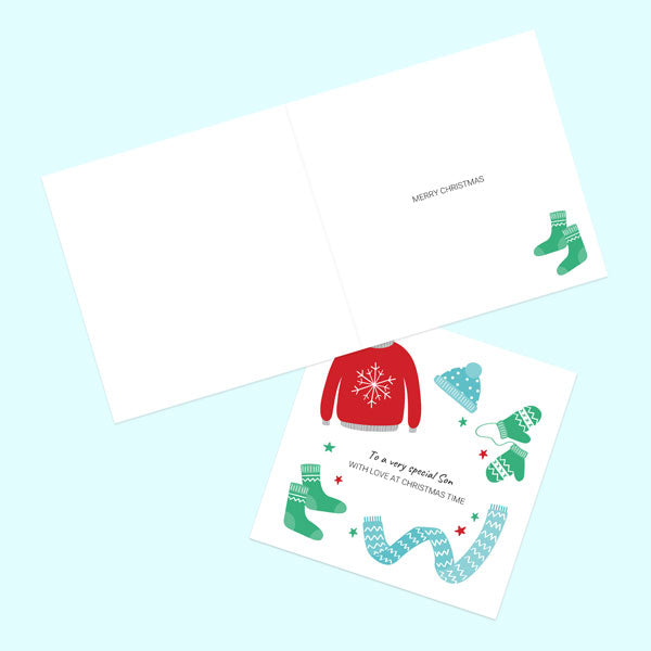 Christmas Card - Festive Brights Winter Clothing - Son