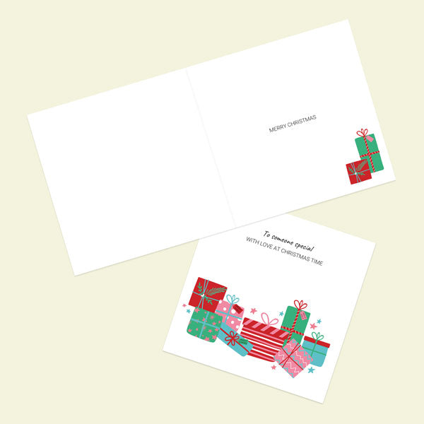 Christmas Card - Festive Brights Present Stack - To Someone Special