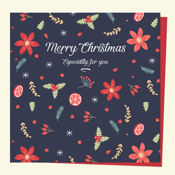 Christmas Card - Navy Festive Foliage - Especially For You
