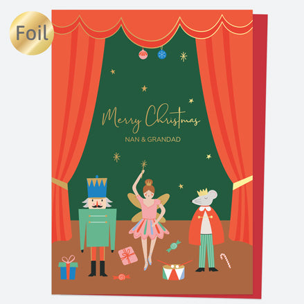 Luxury Foil Christmas Card - Nutcracker Ballet - Stage Scene - Nan & Grandad