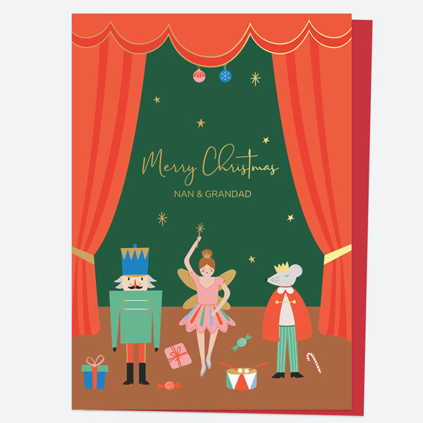 Luxury Foil Christmas Card - Nutcracker Ballet - Stage Scene - Nan & Grandad