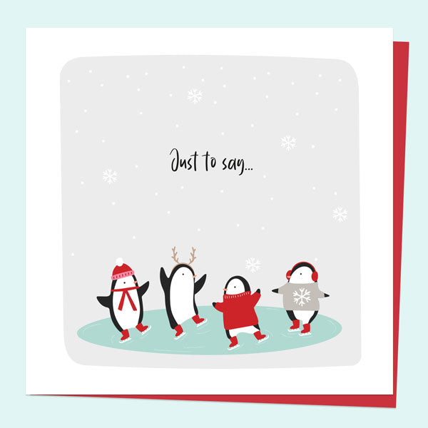 Christmas Thank You Card - Penguin Friends - Ice Skating