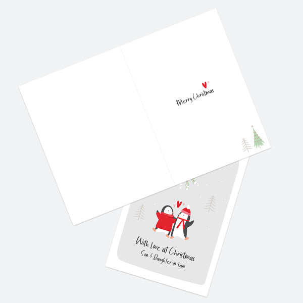 Christmas Card - Penguin Friends - Mistletoe - Son & Daughter-In-Law