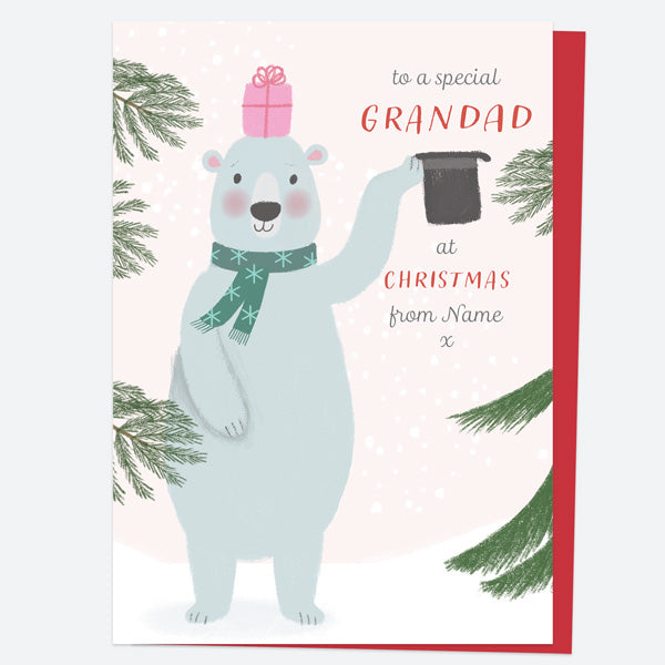 Personalised Single Christmas Card - Polar Pals - Bear & Top Hat - Grandad