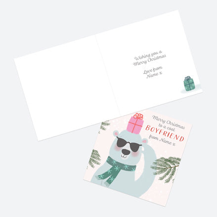 Personalised Single Christmas Card - Polar Pals - Cool Bear - Boyfriend