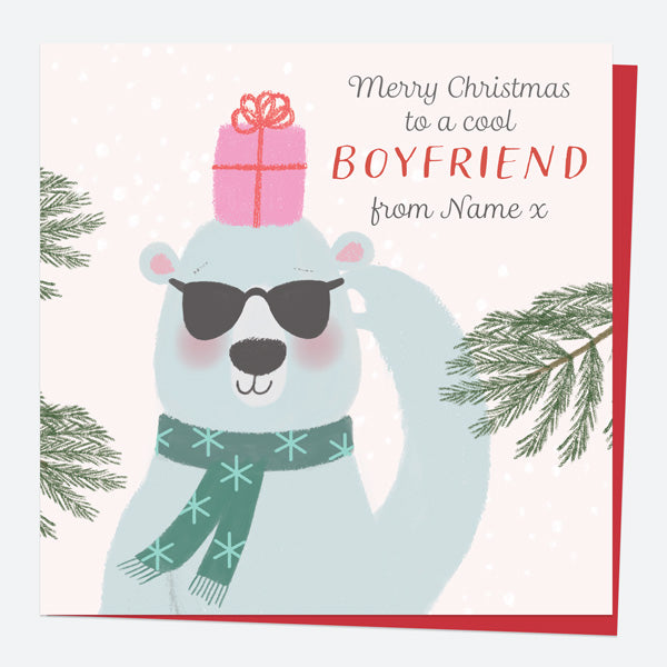 Personalised Single Christmas Card - Polar Pals - Cool Bear - Boyfriend