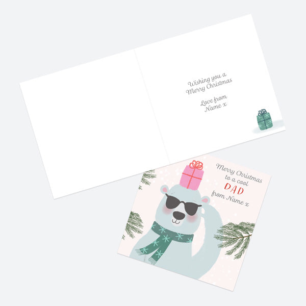 Personalised Single Christmas Card - Polar Pals - Cool Bear - Dad